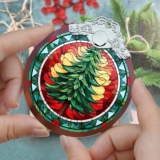 Stained Glass Christmas Ornaments, Jocidea Ornaments for Christmas Tree, Christmas Tree Decor, Holiday Decor and Xmas Gifts Ideas