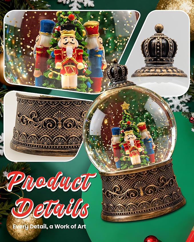Christmas Tree Snow Globe Light up Lantern with 8 Songs, 6.69" Christmas Snow Globes for Kids Adults, 6H Timer & Dual Power, Snowglobes Christmas Decorations Indoor, Gifts for Women Men