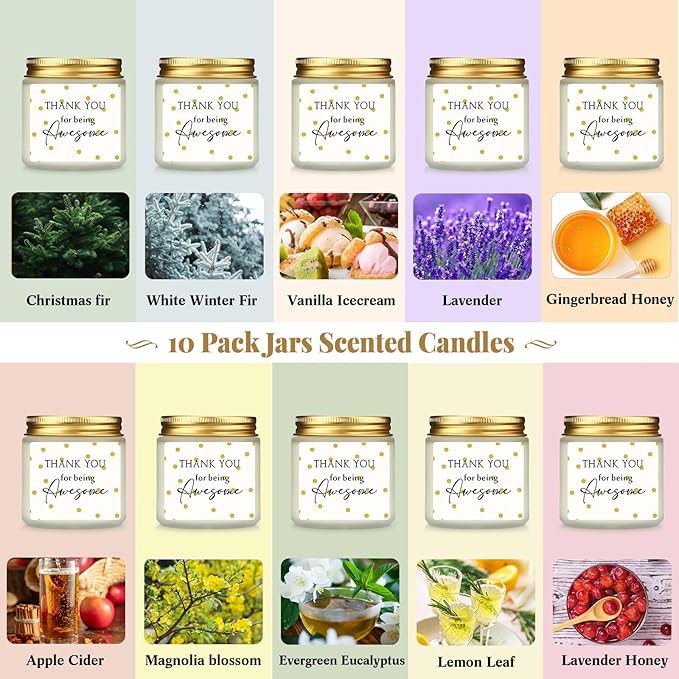 MTLEE 20 Pcs Thank You Candles Bulk 3.5 oz Christmas Employee Appreciation Inspirational Gifts Scented Soy Wax Candles Xmas Thank You Gifts for Employee Coworker Women Teacher Party Favors (Fresh)