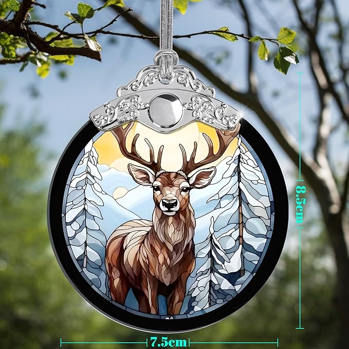 Stained Glass Christmas Ornament, Jocidea Deer Christmas Decorations, Christmas Tree Ornament, Deer Lovers Gifts, Holiday Decor and Xmas Gifts Ideas