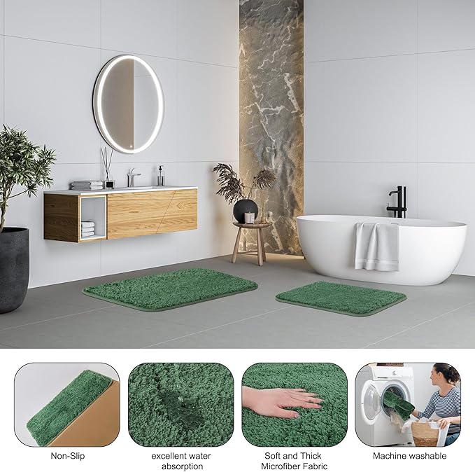Bathroom Accessories Set - 24PCS Bathroom Set with Shower Curtain and Rugs, Trash Can, Toilet Brush Holder Set & Soap Dispenser – Stylish & Functional Bath Decor for Home, Apartment, Green