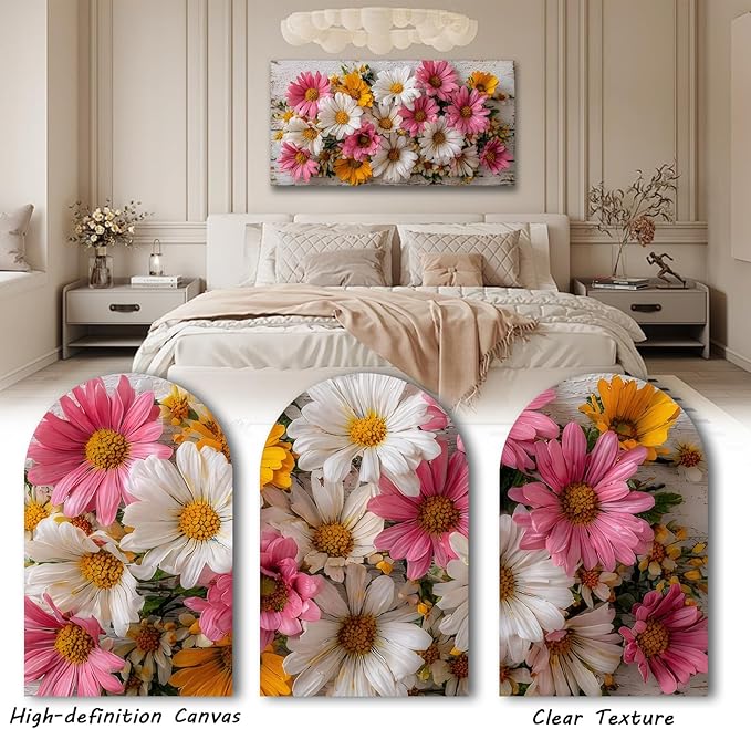 KZKU Rustic Daisy Canvas Wall Art-Large Floral Print on Weathered Blue Wood Background- Modern Farmhouse Decor for Living Room Bedroom20X40in