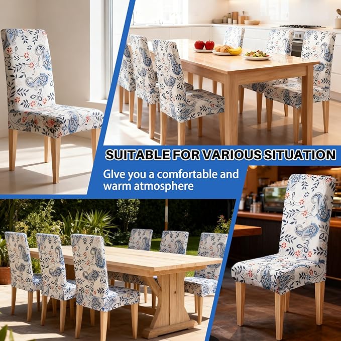 Dioxide High Stretch Chair Covers for Dining Chairs, Washable Dining Chair Covers Set of 6, Soft Kitchen Chairs Seat Covers, Parsons Chair Slipcovers Protectors for Home Hotel Restaurant Banquet