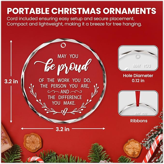 Teacher Christmas Ornament - Glass Christmas Ornaments for Tree Decoration 2025 - Employee Appreciation Thank You Gifts for Women Coworkers Boss, Retirement Gift for Woman, Stocking Stuffers