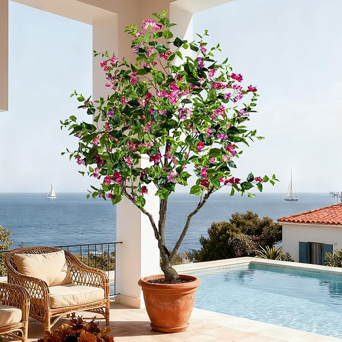 Artificial Bougainvillea Tree, 8FT UV Resistant Fake Bougainvillea Plant in Pot for Outdoor/Indoors, Realistic Faux Flowering Tree for Patio, Garden, Porch, Home Decor