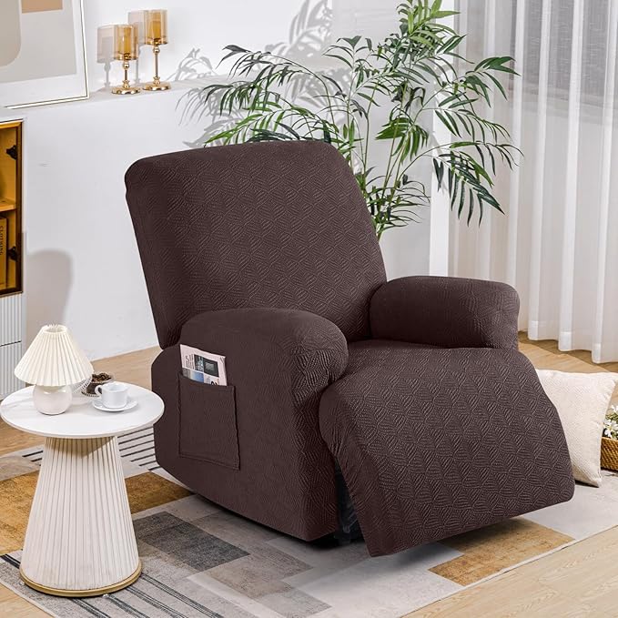 Timeles Extra Wide Recliner Chair Cover Reclining Couch Cover Sofa Slipcover Stretch Soft Washable (Single-Seater Oversized, Coffee)