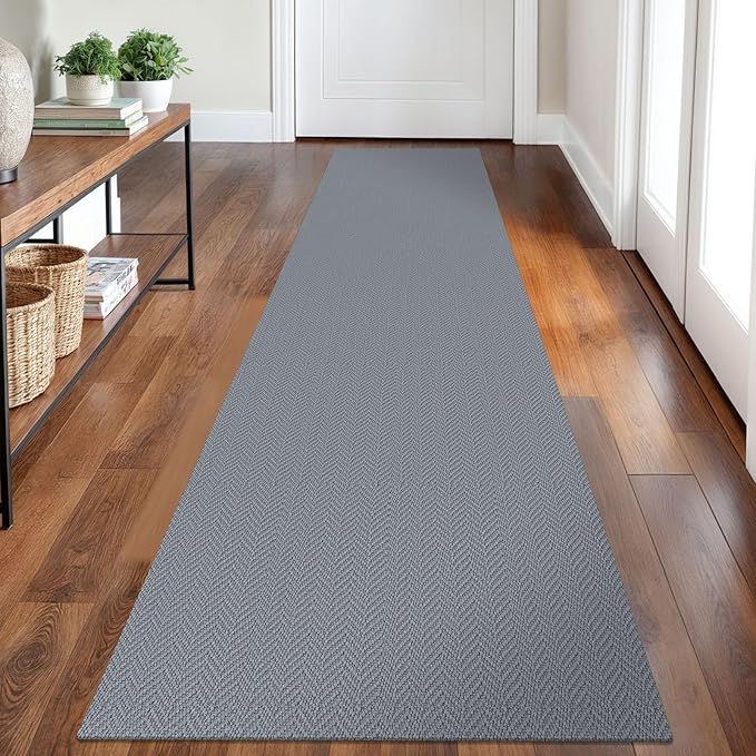 Braided Runner Rug 2x8 Ft Washable Runners for Hallways Kitchen Runner Rug with Rubber Backing Cotton Entryway Runner Indoor, Woven Floor Carpet for Hall Kitchen Bedroom, Light Gray