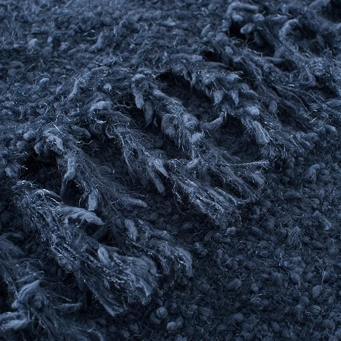 Winter Knit Throw Blanket Fluffy Fuzzy Soft Lightweight Cozy Farmhouse Tassels Chunky Knitted Throws for Couch Sofa Bed (Navy Blue, 60"x80")