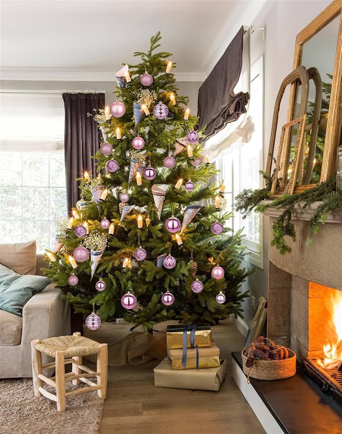 Hollyone 1.57" Bubblegun Pink Christmas Ornaments for Christmas Tree 36 Pcs Mini Shatterproof Balls Xmas Tree Decorations Small Xmas Ornaments Balls with Hanging Loop Holiday Party Wreath Home Decor