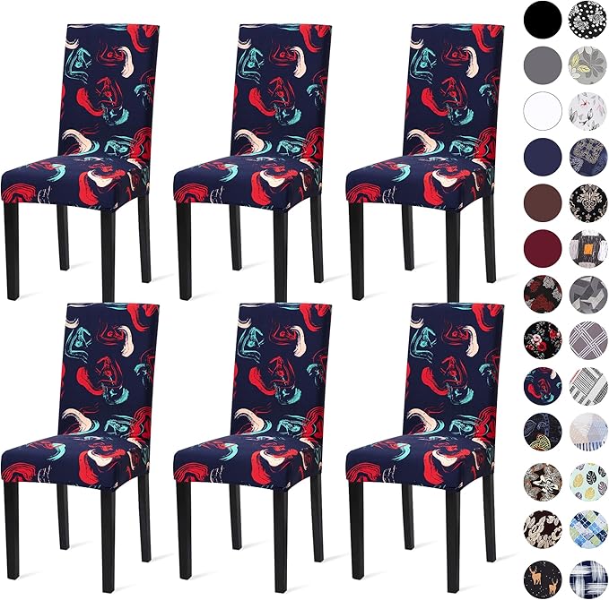 Sufdari Dining Chair Covers,Kitchen Chair Cover,Parsons Chair Slipcover,Spandex Chair Protectors for Dining Room Stretch Chairs Cover Set of 6 -Funky Color