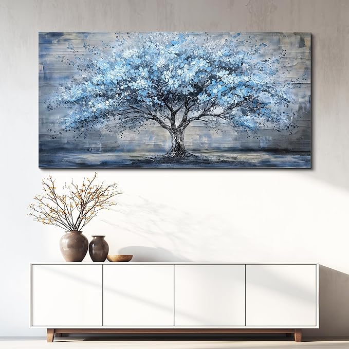 Canvas Wall Art for Living Room Wall Decor for Bedroom Office Modern Hotel Wall Decorations Blue Tree Landscape Paintings Abstract Pictures Artwork Room Aesthetic Home Decor 20x40 in