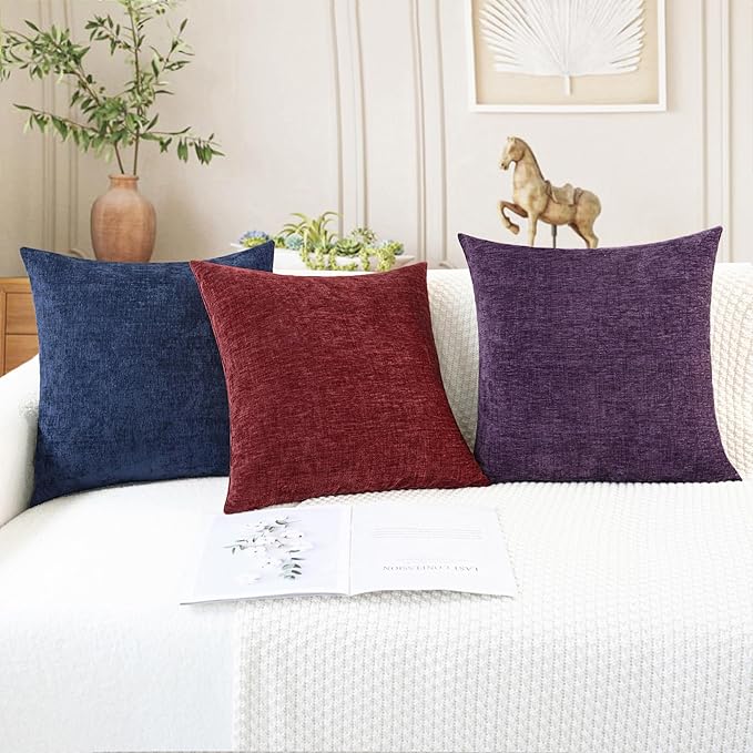 CaliTime Christmas Throw Pillow Covers Decorative 22 X 22 Inches Pack of 2 Cozy Chenille Cushion Cases for Couch Sofa Bed Living Room Home Burgundy