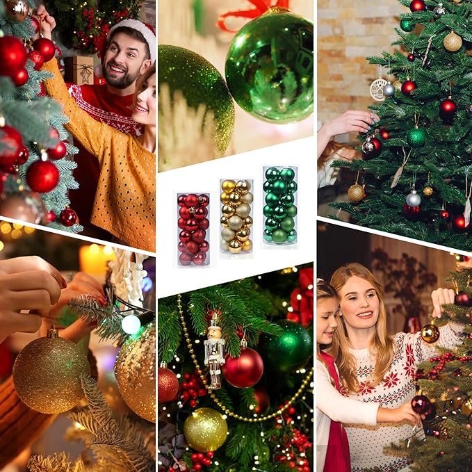 24ct 2.36 Inch Christmas Balls Ornaments for Xmas Christmas Tree - Shatterproof Christmas Tree Decor Hanging Ball for Holiday Wedding Party Decoration (Gold 60mm)