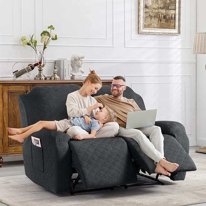 Timeles Recliner Covers Recliner Loveseat Covers Reclining Couch Covers Sofa Slipcovers Stretch Soft Washable (Two-Seater, Dark Gray)
