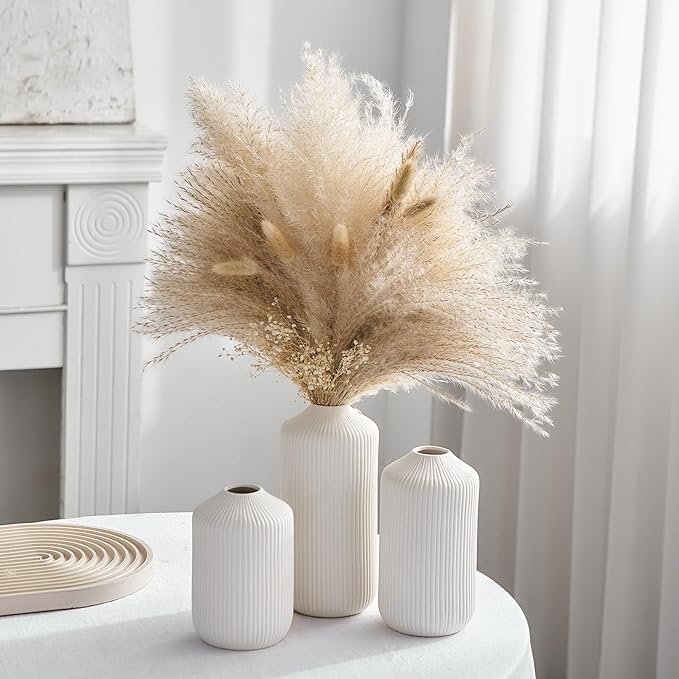 AWNR Ceramic Vase Home Decor: Set of 3 White Flower Vases Minimalist Vase for Flowers Modern Home Decor for Living Room Centerpiece Table Decorations