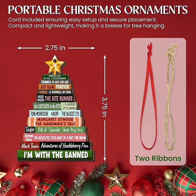 GEEMBI Christmas Book Lovers Gifts for Women Men - Wooden Christmas Ornaments 2025 for Tree Decorations - Christmas Nerd Reading Gifts for Readers Book Lovers, Stocking Stuffers for Friend