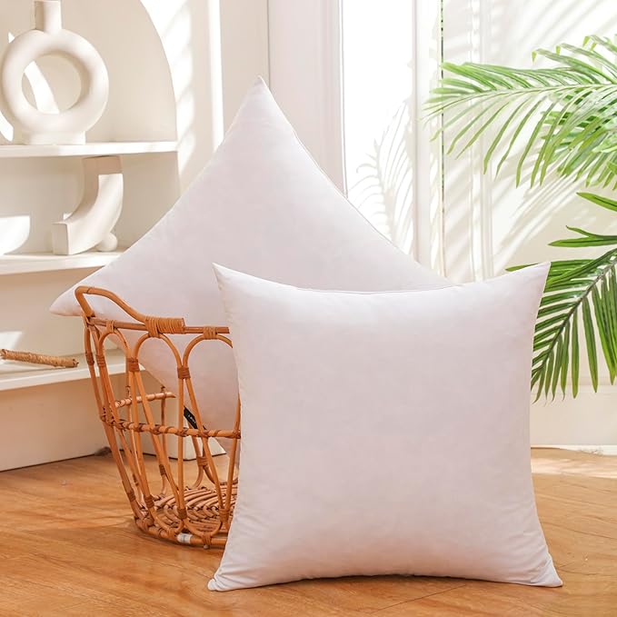 18x18 Inch Gold Goose Down and Feather Throw Pillow Inserts-2 Packs,White,Super Soft Cover,Double Layer Dwon Proof Design,High Filling Weight.