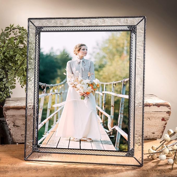 J Devlin Glass Art Pic 380-81HV Vintage Glass Picture Frame Tabletop 8 x 10 Photo
