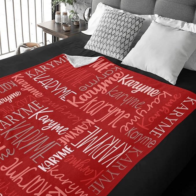Personalized Blankets with Names Baby Gifts for Girls Boys Custom Soft Fleece and Sherpa Name Blanket for Kids and Adults Birthday for Daughter Son Granddaughter Grandson (Red)