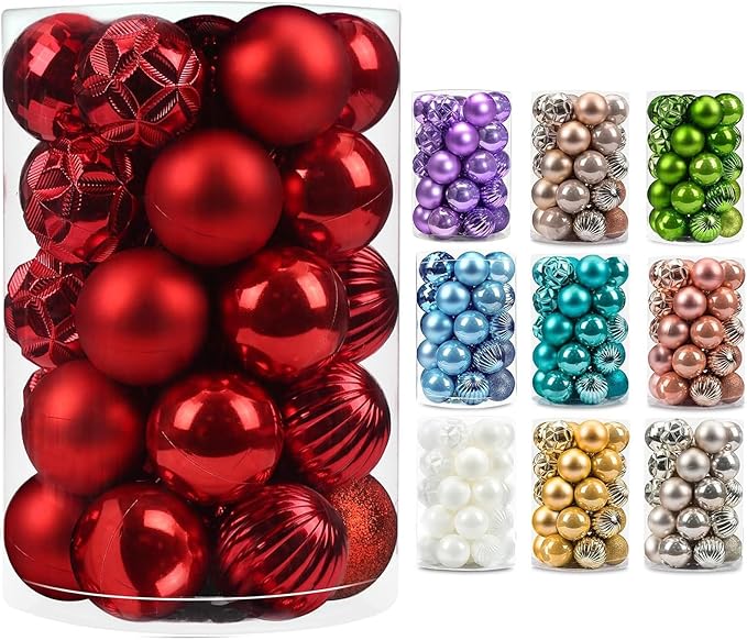 AMS 34ct Christmas Ball Mini Ornaments Party Decorations Shatterproof Festival Pendant Hangings for Xmas Tree Decor(1.57''/40mm,Red)