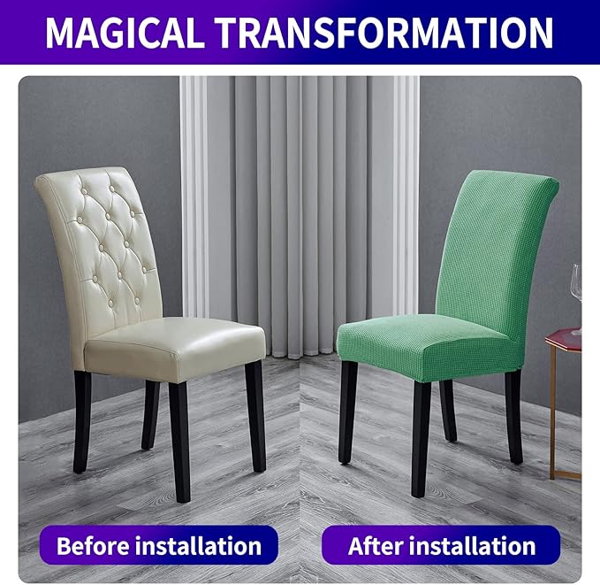 Howhic Chair Covers for Dining Room Set of 6, Stretchy Dining Chair Covers, Textured Jacquard Kitchen Chair Slipcovers, Classy Decor for Home and Banquet (Sage, 6 Pack)