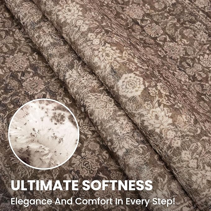 2x6 Washable Runner Rug for Hallways, Rust Reddish Brown Soft Neutral Vintage Kitchen Rugs with Non-Slip, Non-Shedding Distressed Floral Rug for Bedroom Kitchen Porch Laundry Entryway