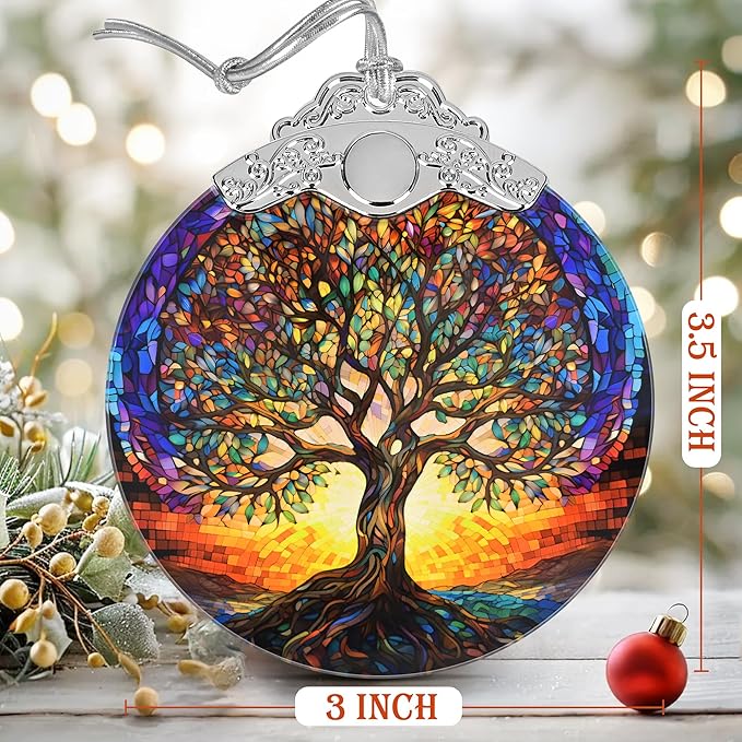 Tree of Life Stained Glass Ornament, 3" Christmas Decor - Unique Gift Idea, Perfect for Holiday Party, Window, Tree, Home Decor