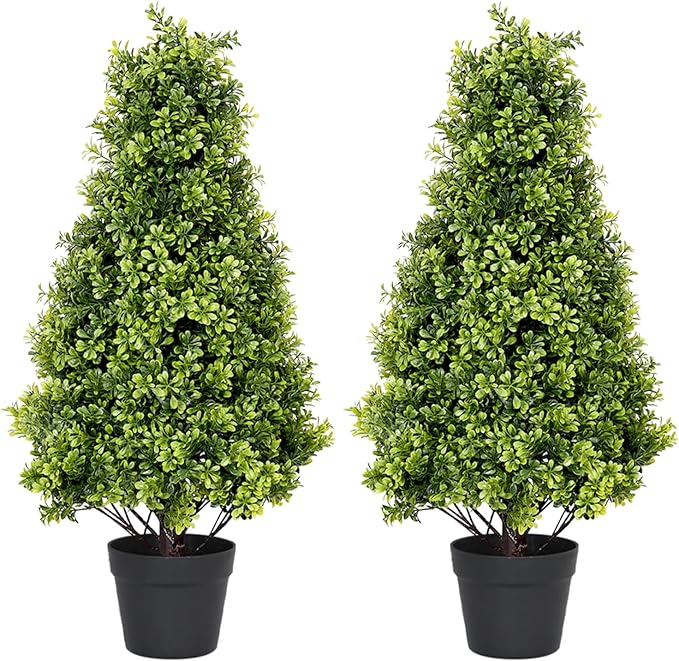 2.5ft Artificial Boxwood Topiary Trees, 30'' UV Resistant Faux Plants for Outdoor Planter, Front Porch Decor, Set of 2