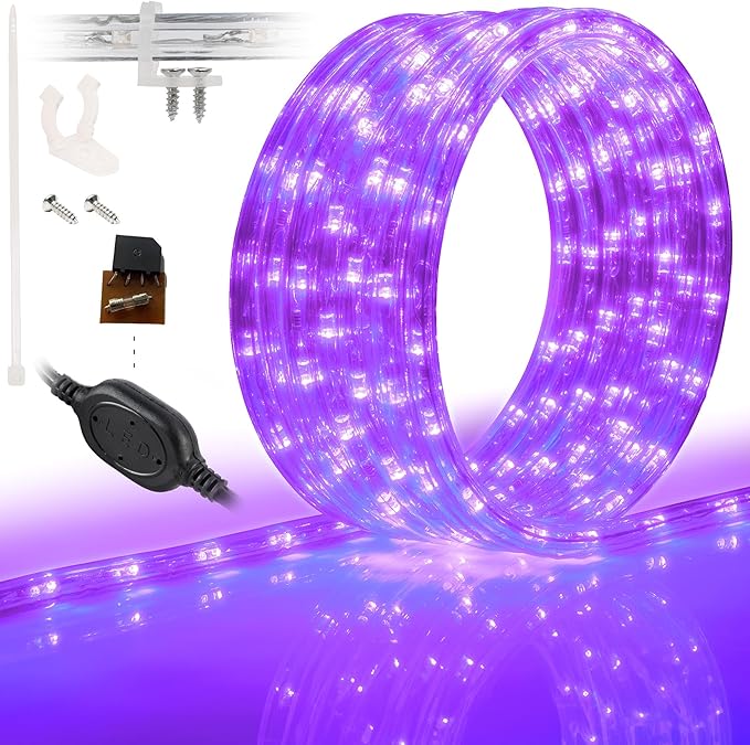 WYZworks 576LEDs, 50ft LED Outside Rope Lights, Waterproof Permanent Outdoor ETL Certified Connectable Clear Tube, Christmas Palm Tree Holiday Decorative Landscape Patio Accent Lighting - Purple