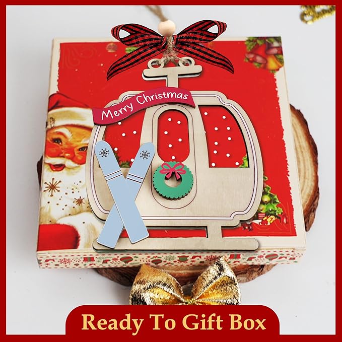 Ski Christmas Tree Ornaments 2025-2 Layer Gondola Ornament - Skiing Ornament - Ski Lover Gifts - Skier Gifts - Skier Ornaments for Christmas Tree - Skiing Stocking Stuffers