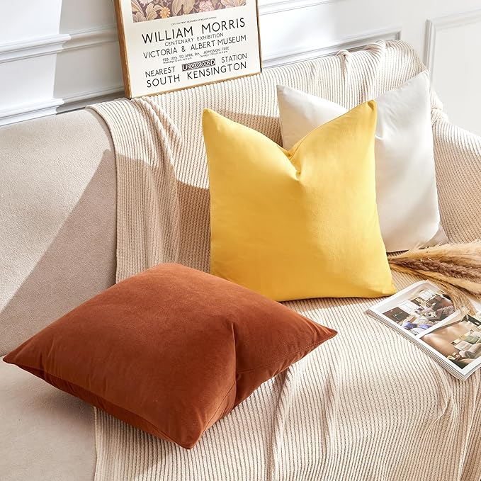 Throw Pillow Covers Rust Set of 2 16x16 Inch Pillow Covers, Soft Velvet Fall Decorative Cases for Couch Sofa Bed, Home Boho Decor, Modern Farmhouse Cushion Covers
