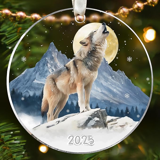 Wolf Ornament - Wolf Gifts for Lovers, Women, Men - Funny Animals Ornaments for Christmas Tree - Animals Themed Gifts - Cute Acrylic Christmas Ornament 2025