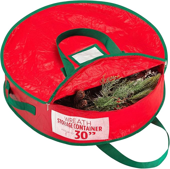 Handy Laundry Christmas Wreath Storage Bag - Durable, Tarp Material, Zipper, Sturdy Carry Handles, Pest Protection - Ideal Home, Garage Organization for Seasonal Holiday Wreath Decorations (30")