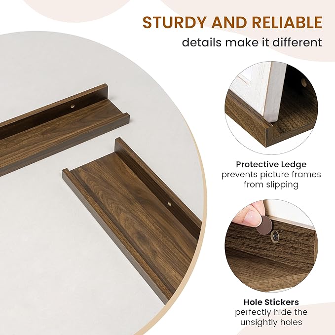 Axeman Picture Ledge Shelf, Floating Shelves for Decor Storage Set of 6, 36 inch Floating Wall Mounted Shelves, Wall Shelves with Lip for Living Room, Bedroom, Nursery, Bathroom, Kitchen, Walnut