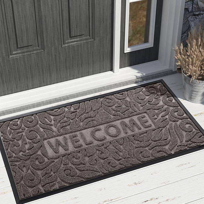 Yimobra Large Welcome Mat 47x24, Waterproof Non-Slip Outdoor Mats for Front Door Outside Entrance, Low-Profile Entryway Mat Indoor for Garage Patio, Brown
