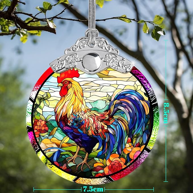 Glass Chicken Christmas Ornament, Semi Transparent Stained Glass Ornament, Colorful Festive Decor for Holidays and Gifts