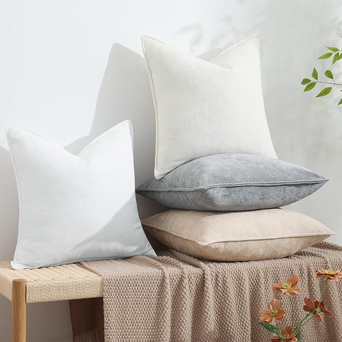 decorUhome Christmas Couch Throw Pillow Covers 16x16 Set of 2, Decorative Soft Euro Velvet Neutral Chenille Pillow Covers with Elegant Design for Sofa Bed Living Room Home Decor, Ultimate Gray