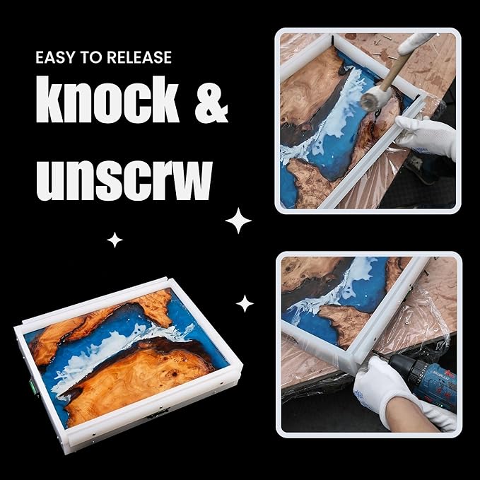 Kalinta Epoxy Mold with Divider, Kalinta 18x 14x 2.6inch Reusable Large Rectangle Epoxy Resin Form Integrated Clamping System for Table,Cutting Board