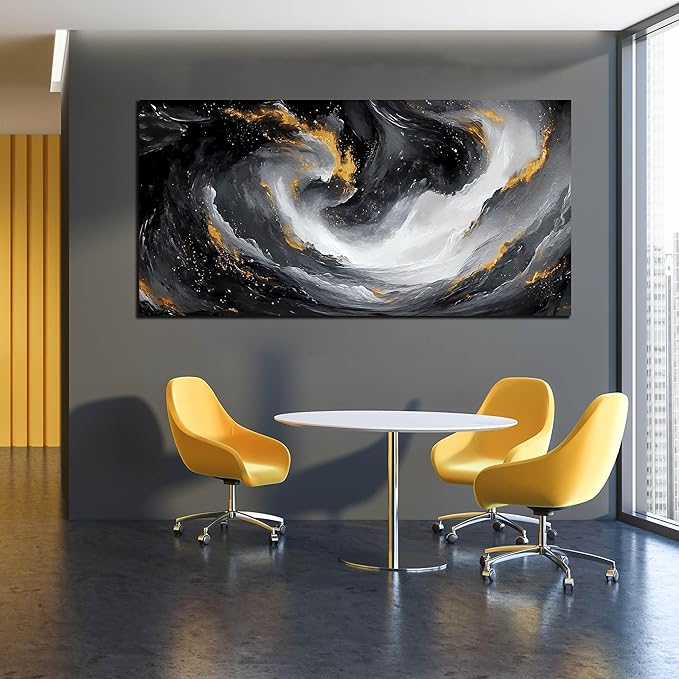SIXTTART Large Abstract Canvas Wall Art for Living Room - Modern Pictures Wall Art for Office - Black White and Gold Wall Art for Bedroom Size 29" x 59"