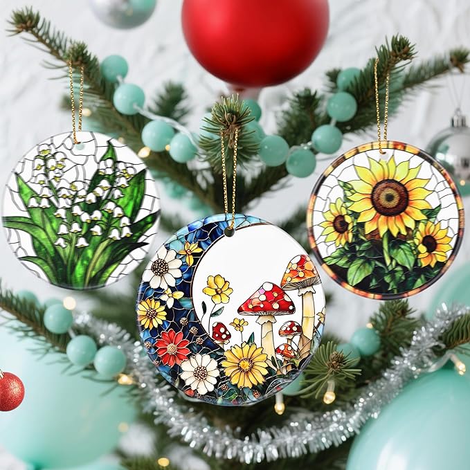 Christmas Ornaments, Dodosky 2.8in Ceramic Mushroom Ornament, Xmas Decor, Christmas Tree Ornaments, Xmas Decorations for Tree, Holiday Ornament, Gifts for Mushroom Lovers, Gifts for Women