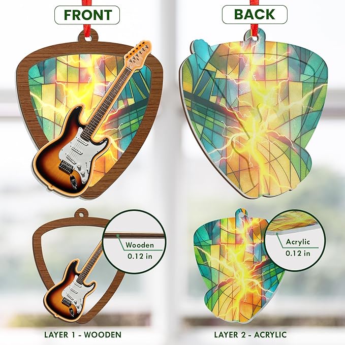 GEEMBI Electric Guitar Ornaments for Christmas Tree - Suncatcher Guitar Christmas Ornaments 2025 for Tree Decorations - Music Teacher Gifts for Men Women Friends, Music Ornament, Stocking Stuffers