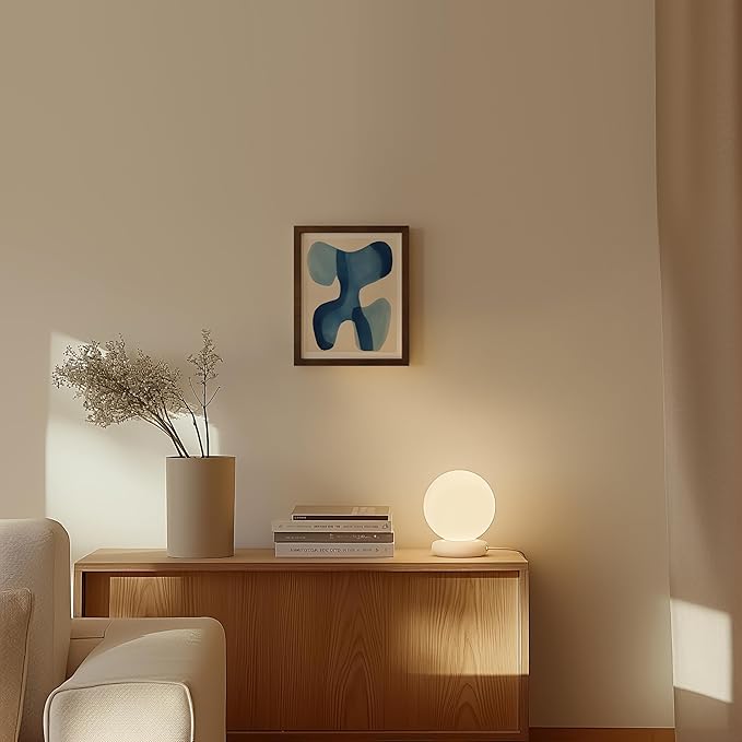HAUS AND HUES Modern Abstract Wall Art - Blue and Green Living Room Art, Modern Artwork for Walls, Minimalist Picture for Living Room(Blue Shapes, Walnut Frame, 8x10)