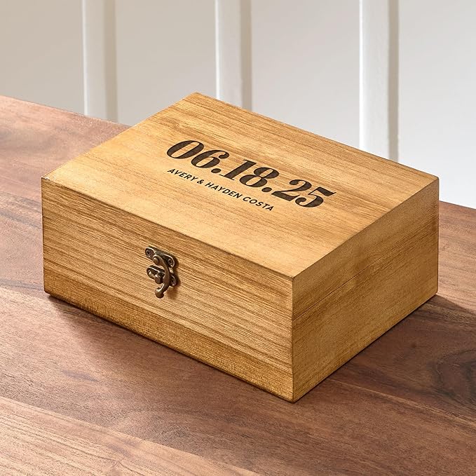 Let's Make Memories Personalized Wooden Keepsake Box With Hinged Lid - Wood Memento Box - Decorative Storage - Home Decor - For Couples, Wedding, Newlyweds - Laser Engraved - Day to Remember