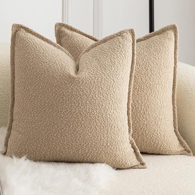 MANDIOO Pack of 2 Decorative Throw Pillow Covers Accent Solid Woven Textured Cushion Covers Pillow Cases Bedroom Living Room Sofa Home 16 x 16 lnch Camel