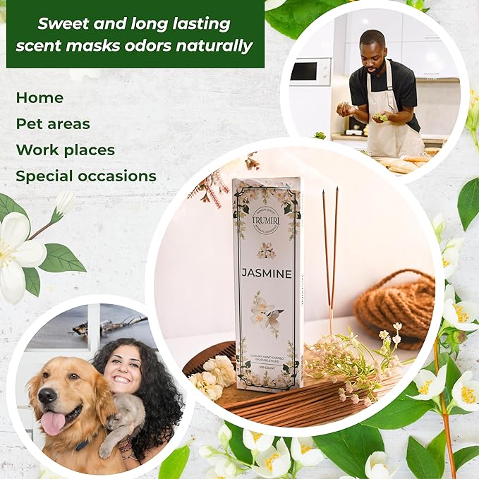 Jasmine Incense Sticks - Pack of 100 Inscents-Sticks - Inciensos Aromaticos para La Casa - Made with Natural Insence Ingredients - Scented Insense Non Toxic Incents