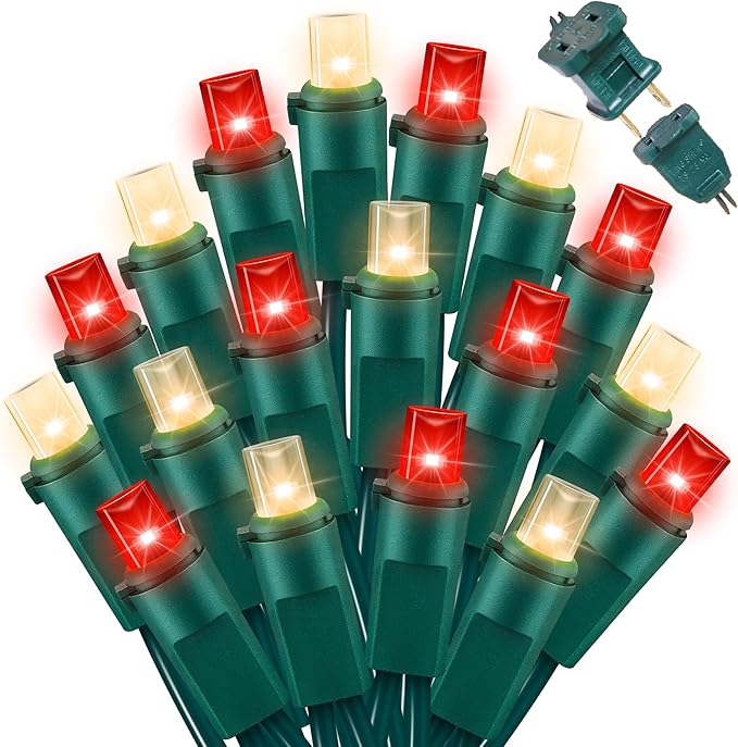 LAMPHOME 100 Count RED and Warm String Lights - 21.6FT LED Christmas Lights, Mini led Lights for Indoor Outdoor Home Holiday Party Wedding Independence Day Decoration