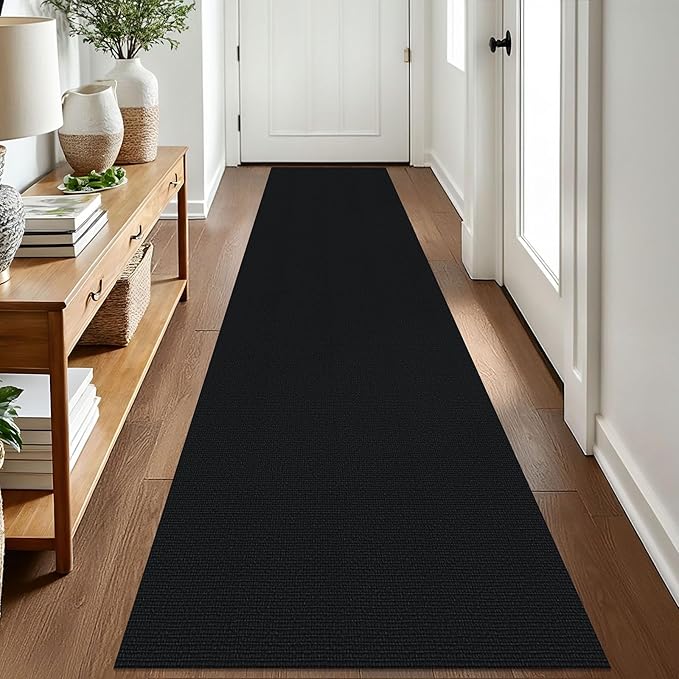 EARTHALL Washable Runner Rug 2x8 Ft Non Slip Runners for Hallways Cotton Rubber Backed Kitchen Runner Braided Indoor Floor Carpet Runners for Entryway, Hallway, Kitchen, Bedroom, Black