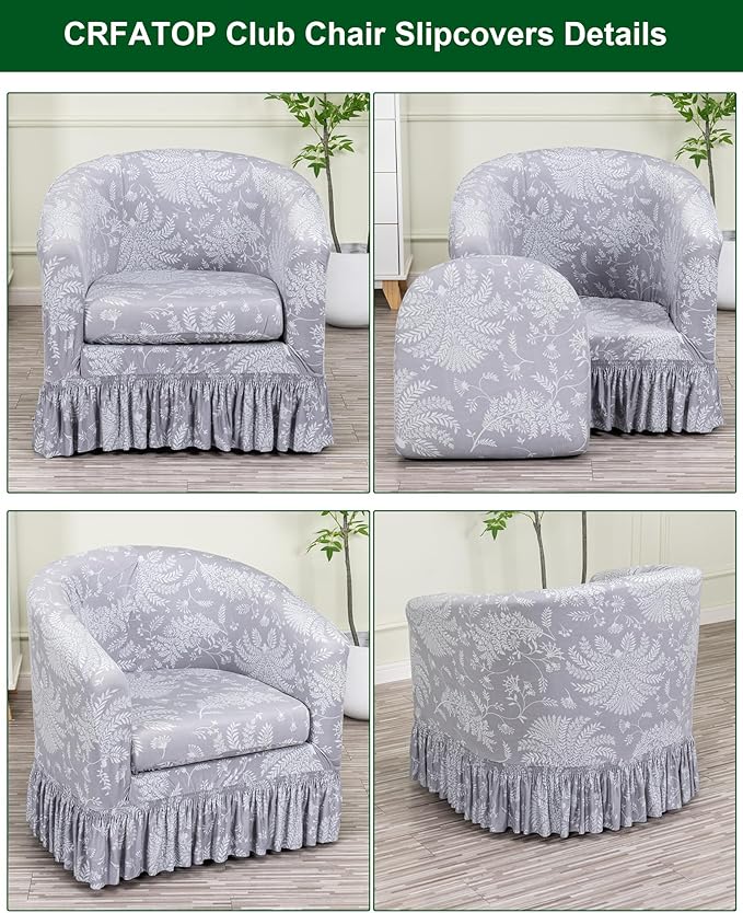 CRFATOP 2 Piece Club Chair Slipcover with Skirt Printed Tub Armchair Covers with Seat Cushion Cover Soft Printed Round Barrel Furniture Protector for Bar Counter Living Room,C05