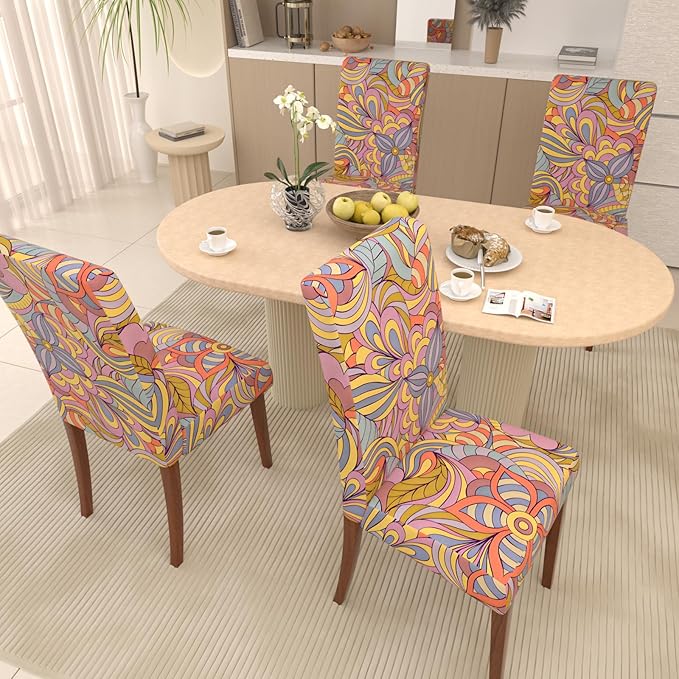 Stretch Dining Chair Covers Set of 4,Floral Print Chair Covers,Soft Removable Washable,Pet Friendly Furniture Protector,Universal Chair Slipcovers for Home, Kitchen,Ceremony Dining Room Seat