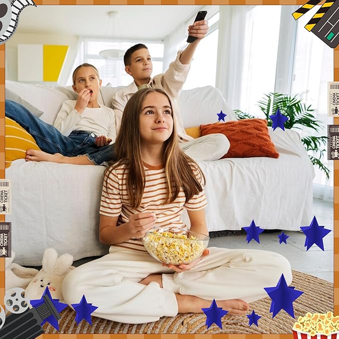 70 Pcs Blue Star Centerpieces for Movie Night Party Decorations 3D 2025 Graduation Table Decor 3 Sizes 8" 5" 3" Red Carpet Film Show Theme Birthday Party Back to School Table Decor Independent Day